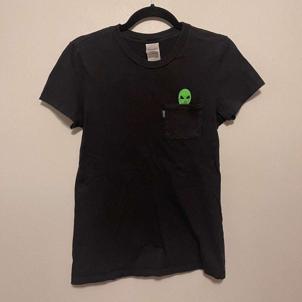 Ripndip Black Short Sleeve Tee with Neon Green Alien Pocket Graphic